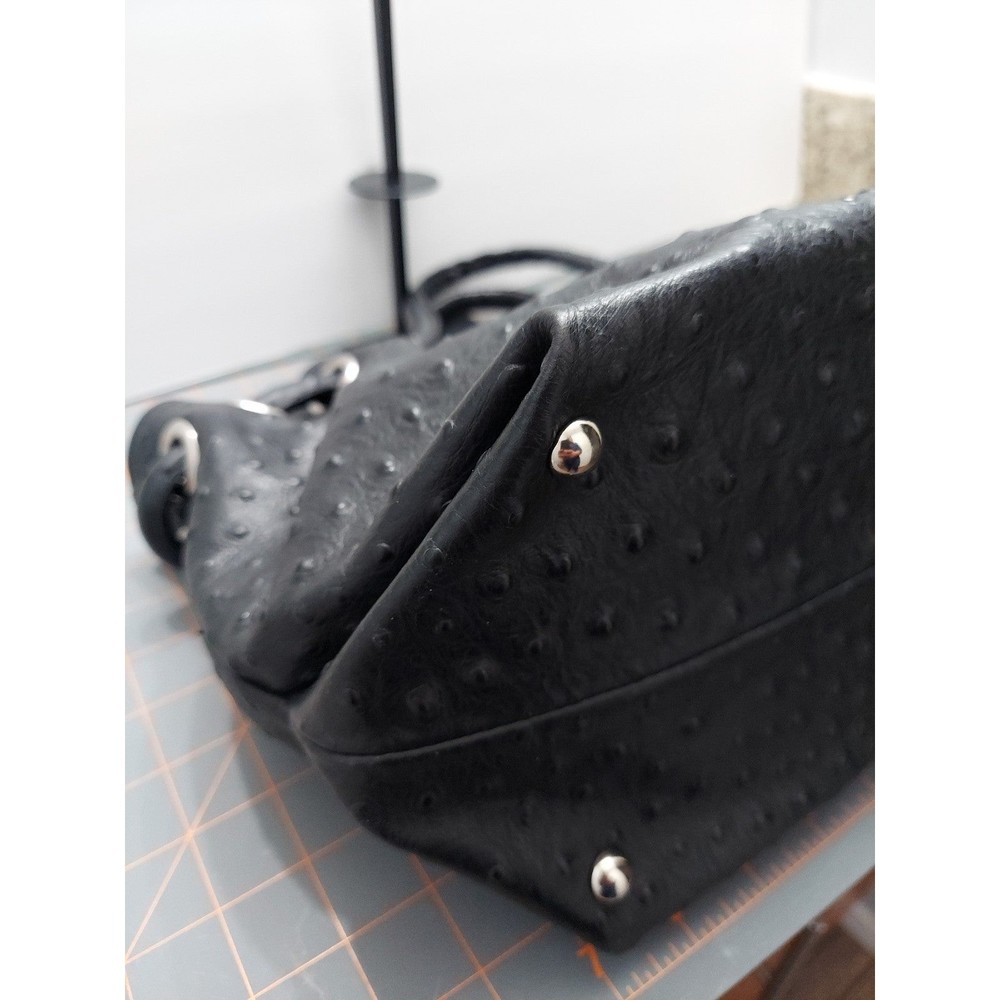 Furla Ostrich Leather Black Women's Handbag Satchel - Picture 7 of 10